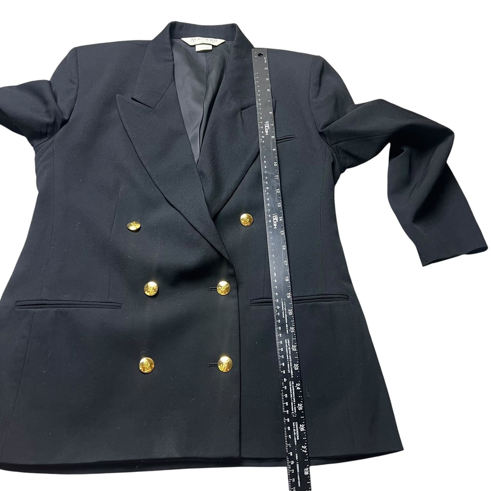 Vintage Austin Reed Black Double Breasted Blazer Gold Crest Buttons London NY - Picture 11 of 13